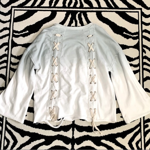 POL Ombré Oversized Distressed Shredded LaceUp Pullover Sweatshirt Size Large - Picture 2 of 8